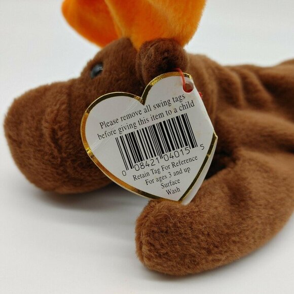 Ty Beanie Baby Chocolate The Moose Plush Toy Brown Orange 1993 Vintage with Tag - Picture 10 of 10